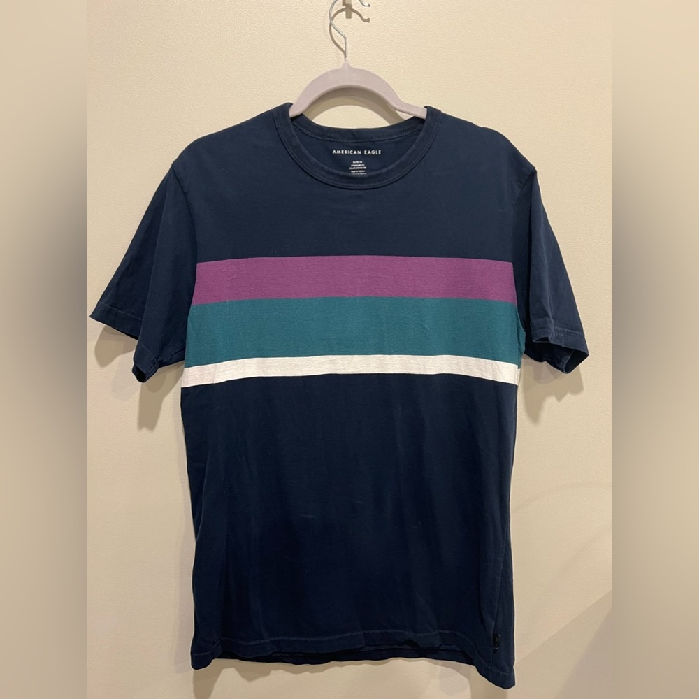American Eagle T-Shirt Men’s Medium Multicolor Striped Standard Fit Cotton